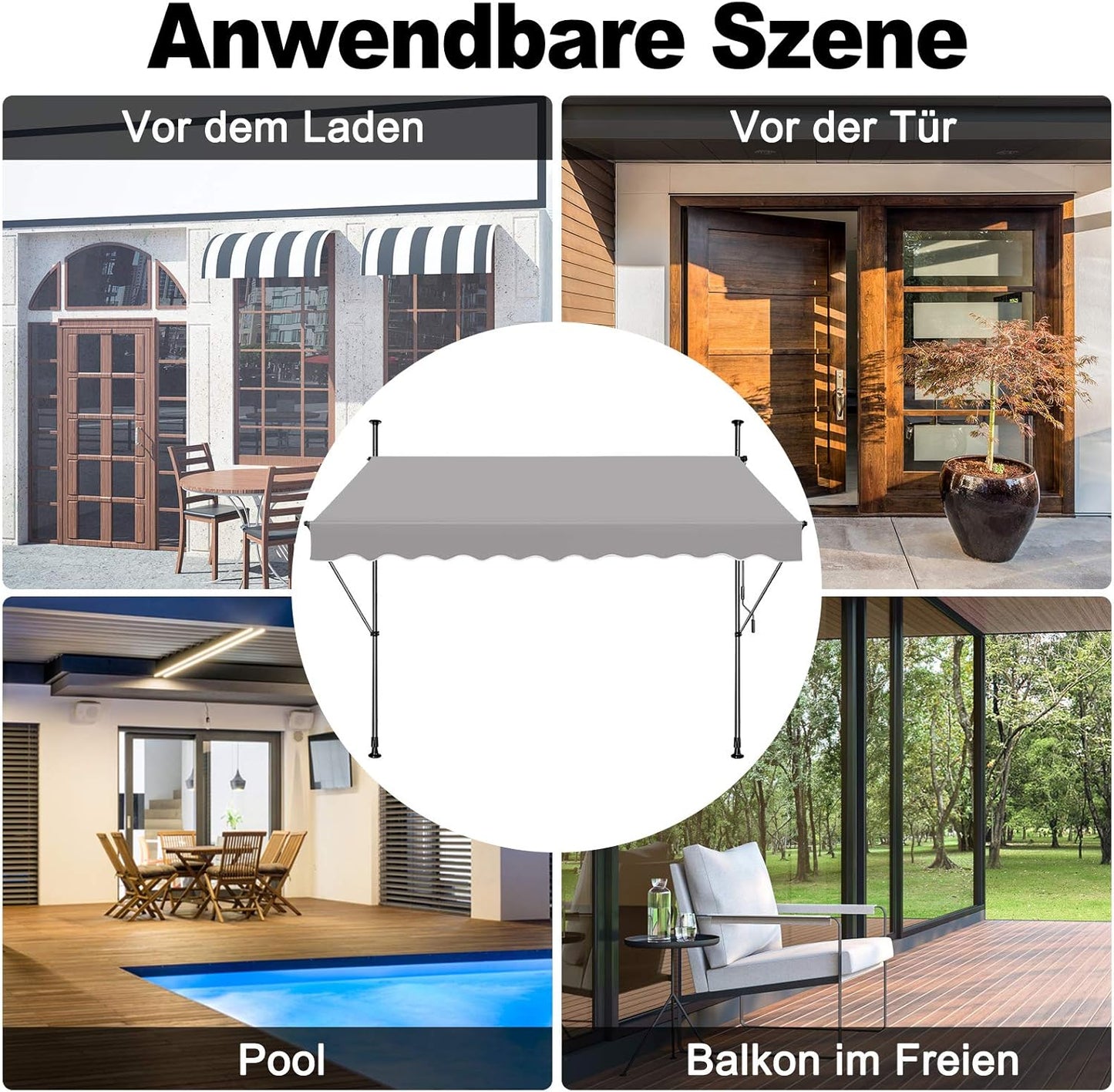 Klemluifel – Zonnescherm – Balkonluifel – Uitschuifbare Luifel – Zonwering – Verstelbare Hoogte 2-3m – UV-bestendig Polyester 350x120 cm - QUORE