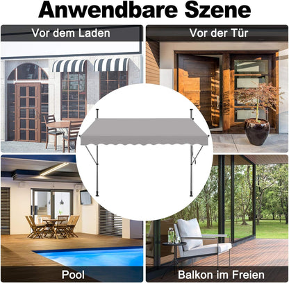 Klemluifel – Zonnescherm – Balkonluifel – Uitschuifbare Luifel – Zonwering – Verstelbare Hoogte 2-3m – UV-bestendig Polyester 350x120 cm - QUORE