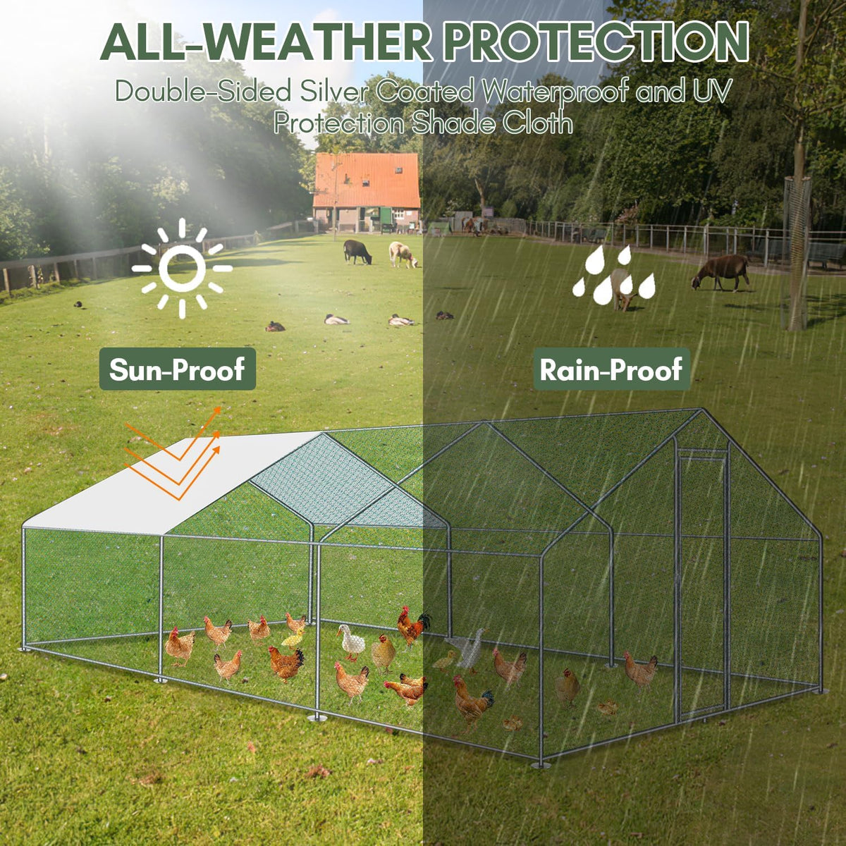 3 x 6 x 2 m, chicken coop, free running with lock and door, metal animal enclosure, 18 m², chicken house, outdoor run for chicken cage and small animals
