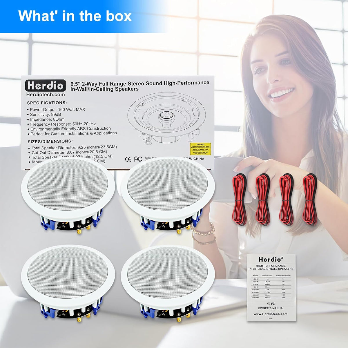 Plafondluidsprekers – Plafondspeakers, inbouwspeakers, inbouwluidsprekers, wandluidsprekers – Set van 4, 6,5 Inch – 2-Weg geluid met verbeterde tweeters – 640 Watt totaal