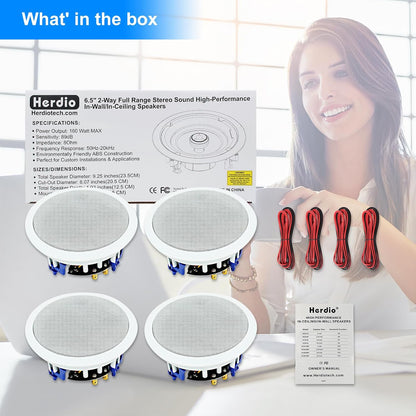 Plafondluidsprekers – Plafondspeakers, inbouwspeakers, inbouwluidsprekers, wandluidsprekers – Set van 4, 6,5 Inch – 2-Weg geluid met verbeterde tweeters – 640 Watt totaal