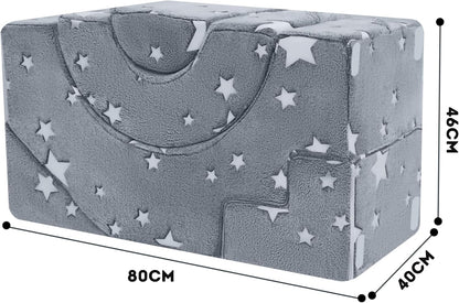 MeMoreCool Modulaire kinderbank van schuimrubber, uitklapbaar kinderkamermeubel met zit- en ligfunctie, zachte mini-bank met afneembare overtrek