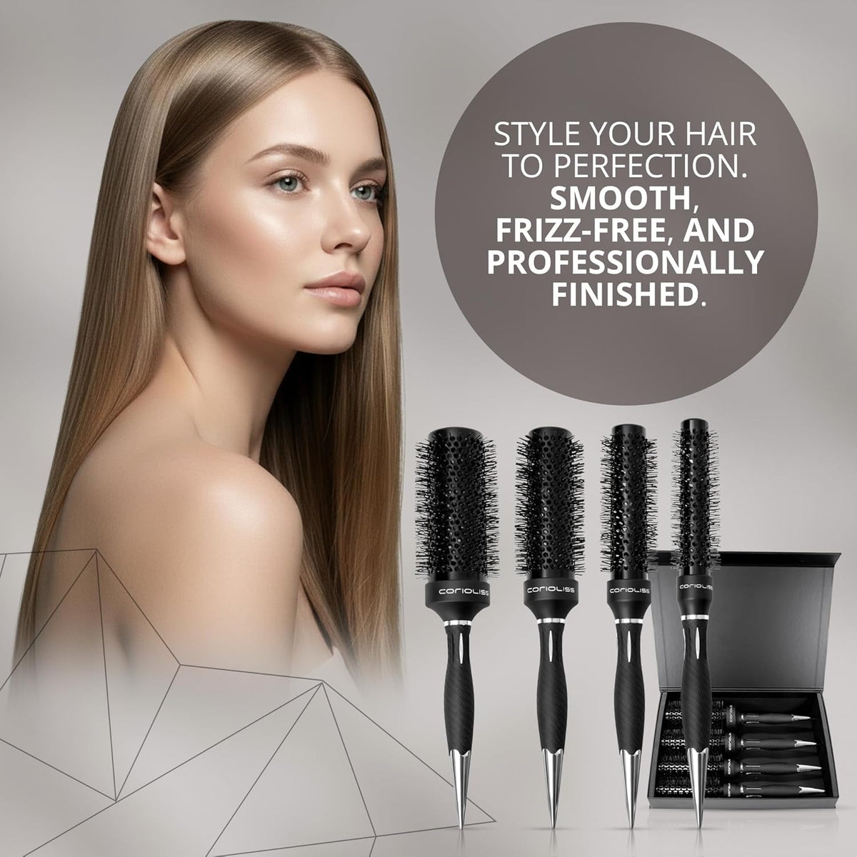 Corioliss Professionele Ronde Föhnborstel van Titanium 25-33-43-53 mm voor Brushing en Styling, Anti-Frizz Haarborstel met Ergonomische Antislip Handgreep en Puntkam – Brush Titanium Black Green
