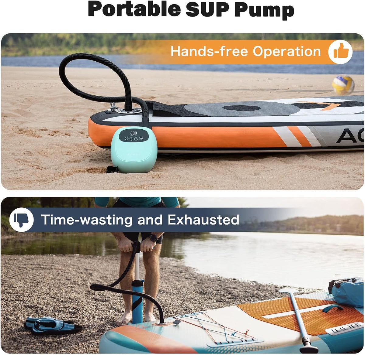dwndpump Elektrische SUP-pomp, 20 psi, oplaadbare SUP-pomp met accu, draagbare luchtpomp, opblazen en leeg laten lopen, als powerbank, paddle boardpomp, ook voor kajaks, windvleugels