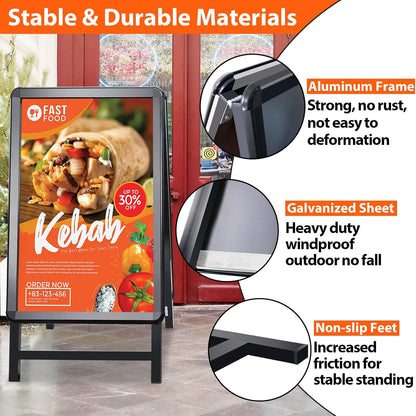 Stoepbord A1 Zwart – A-Bord – Sandwichbord – Reclamebord – Menubord – Dubbelzijdig – Opvouwbaar 9 Cm