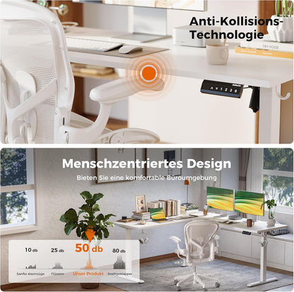 Agilestic L-vormig in hoogte verstelbaar bureau, 160 x 140 cm, bureau in hoogte verstelbaar elektrisch, hoekbureau ergonomisch zit-sta tafel computerbureau, wit