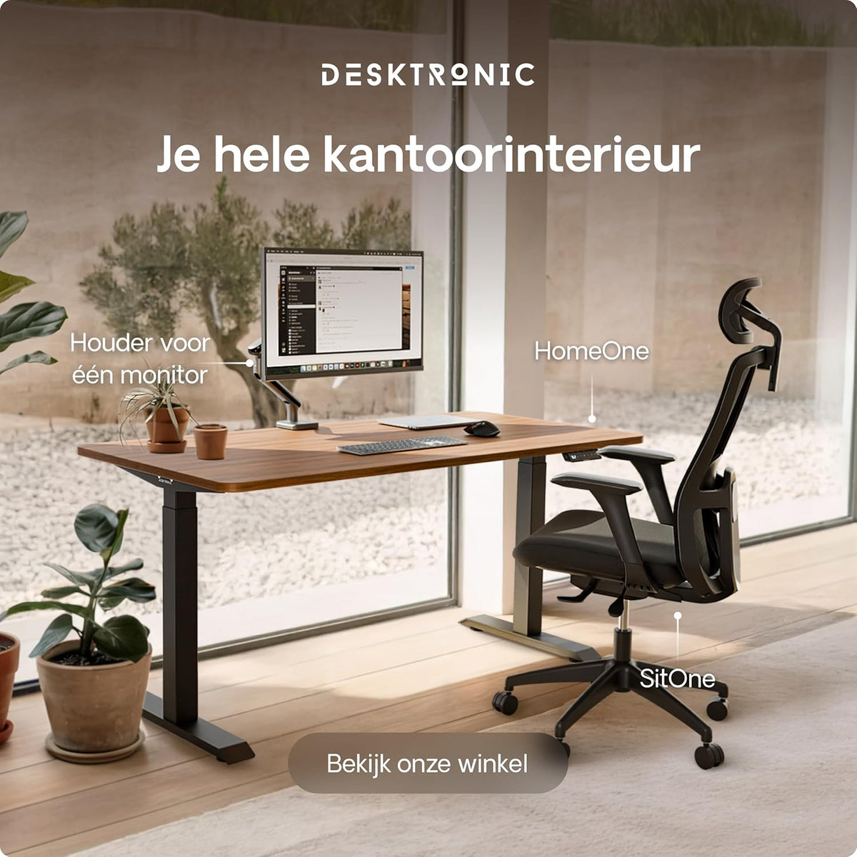 Desktronic Desk HomeOne - Height Adjustable 120 x 60 cm - Fast Twin-Motor Stand Desk - Very Stable Electric Standing Desk - One-Piece Table Top Standing Desk - Touch Screen Control - QUORE