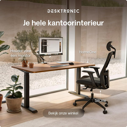Desktronic Desk HomeOne - Height Adjustable 120 x 60 cm - Fast Twin-Motor Stand Desk - Very Stable Electric Standing Desk - One-Piece Table Top Standing Desk - Touch Screen Control - QUORE