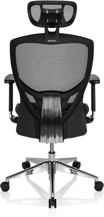hjh OFFICE 657000 bureaustoel, directiestoel, VENUS ONE netstof, zwart, ergonomische flexibele lendensteun, hoog zitcomfort, draaistoel, ergonomisch, verstelbare armleuningen, bureaustoel