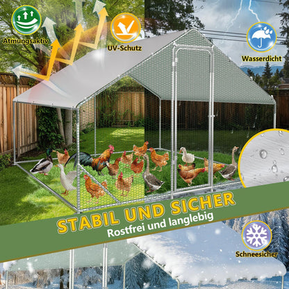 Walk-In House, 3 x 3 x 2 m, Walk-In Chicken Coop, Galvanised Steel, Small Animal House, Chicken Coop with Sunroof and Door for Pet Cage, Chicken Cage, Small Animals, Plants - QUORE
