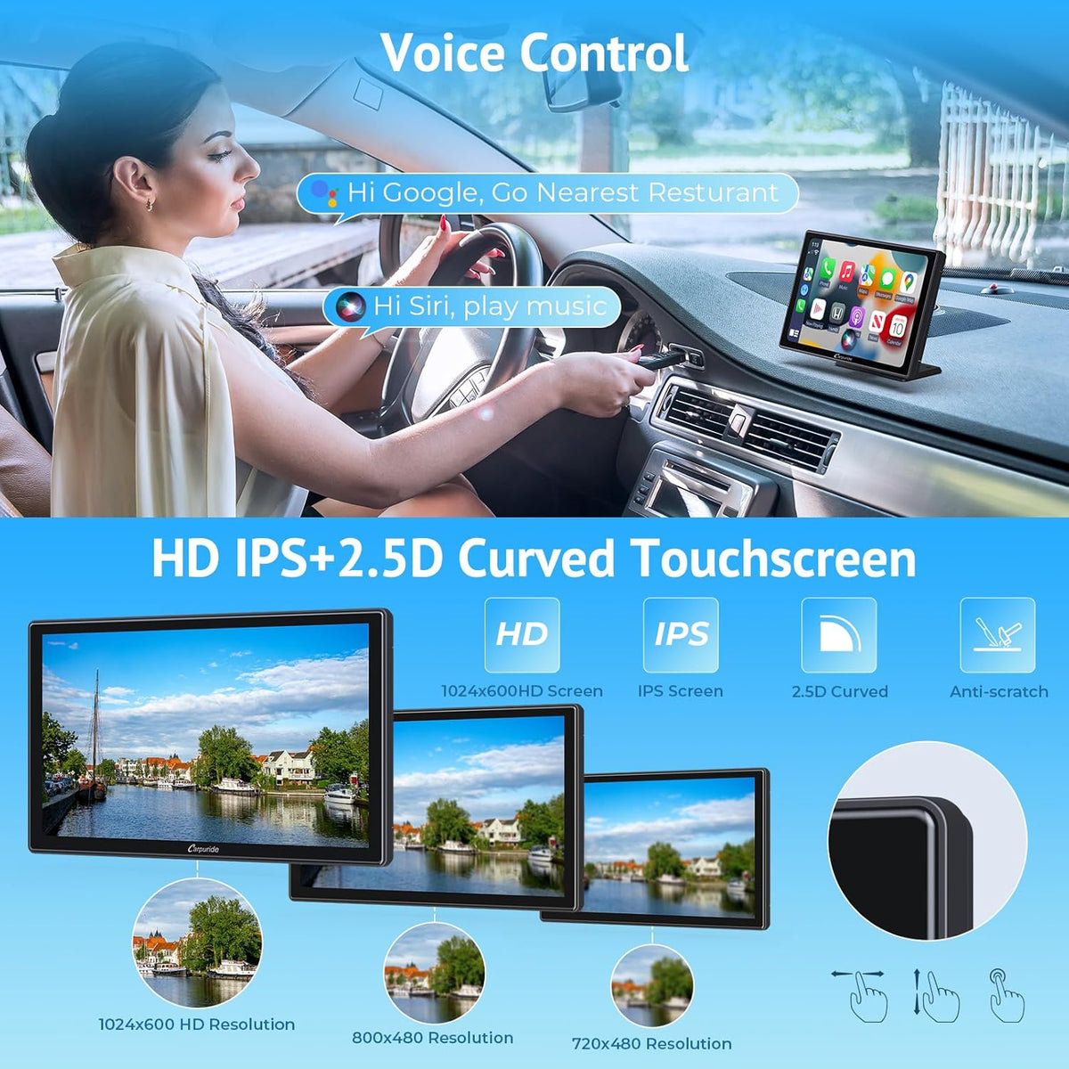 CARPURIDE 9 Zoll W901 Plus, Kabelloses CarPlay & Android Auto & Android 12.0, Online- und Offline-GPS-Navigation, Car Play-Bildschirm fürs Auto, G00GLE Play, Mirror Link, Bluetooth