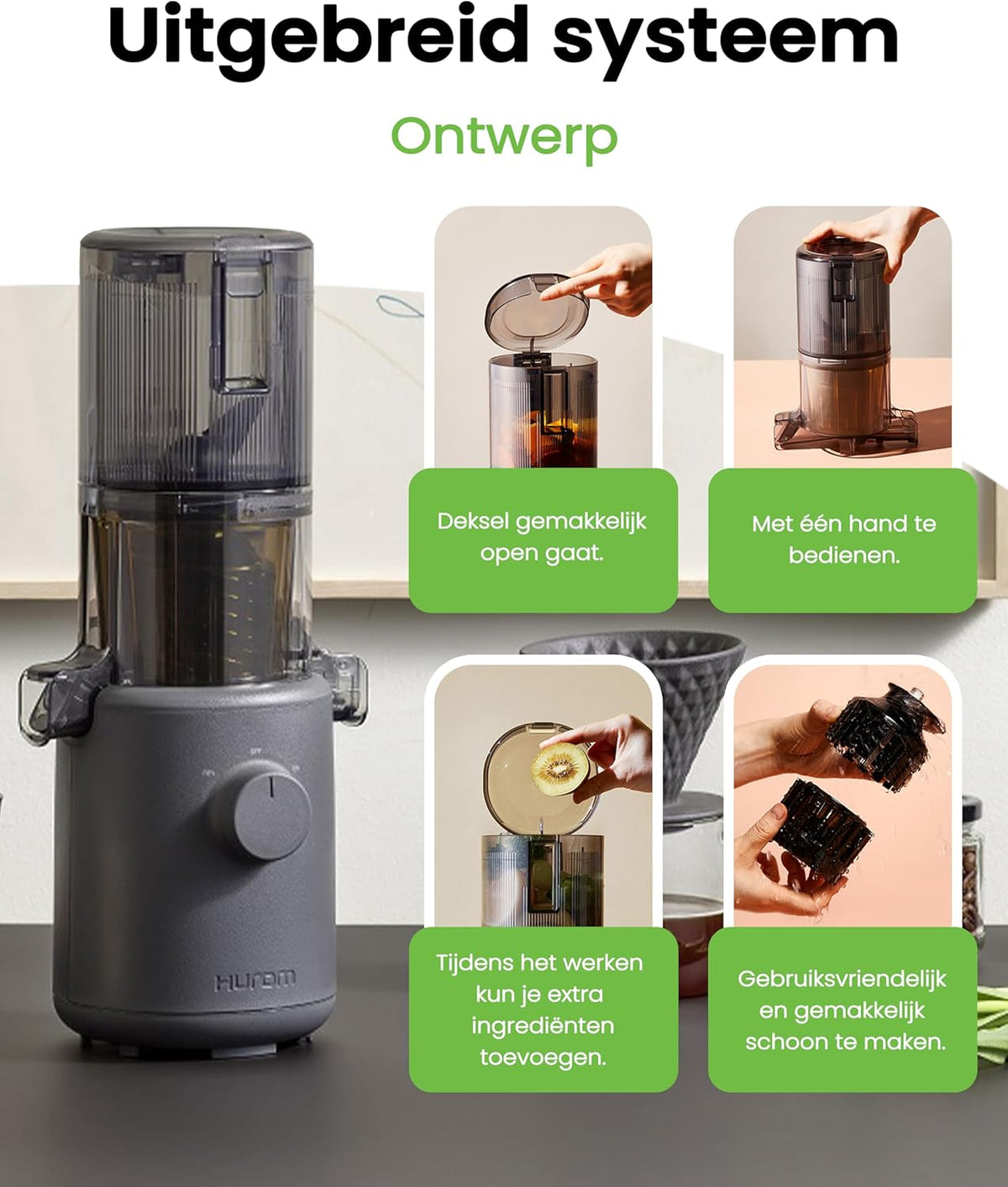 HUROM | Sapcentrifuge | sapcentrifuge voor groenten en fruit | H310A | koude pers | stille motor | gemakkelijk te reinigen | compact design | 220 ml | 100 watt | BPA-vrij (houtskool)