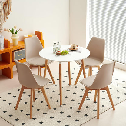 EGGREE Scandinavische eetkamerstoelen, SGS-geteste gestoffeerde keukenstoel, retro-bureaustoel met poten van massief beukenhout, licht kaki, 4 stuks