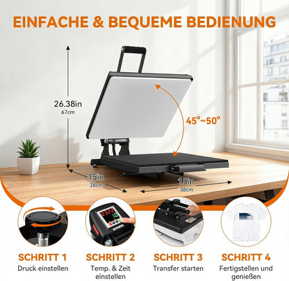 Warmtepers, 38 x 38 cm, transferpers, platte verwarmingspers voor T-shirts, transferpers, industriële digitale sublimatiemachine voor sublimatie op T-shirts voor doe-het-zelf (zwart)