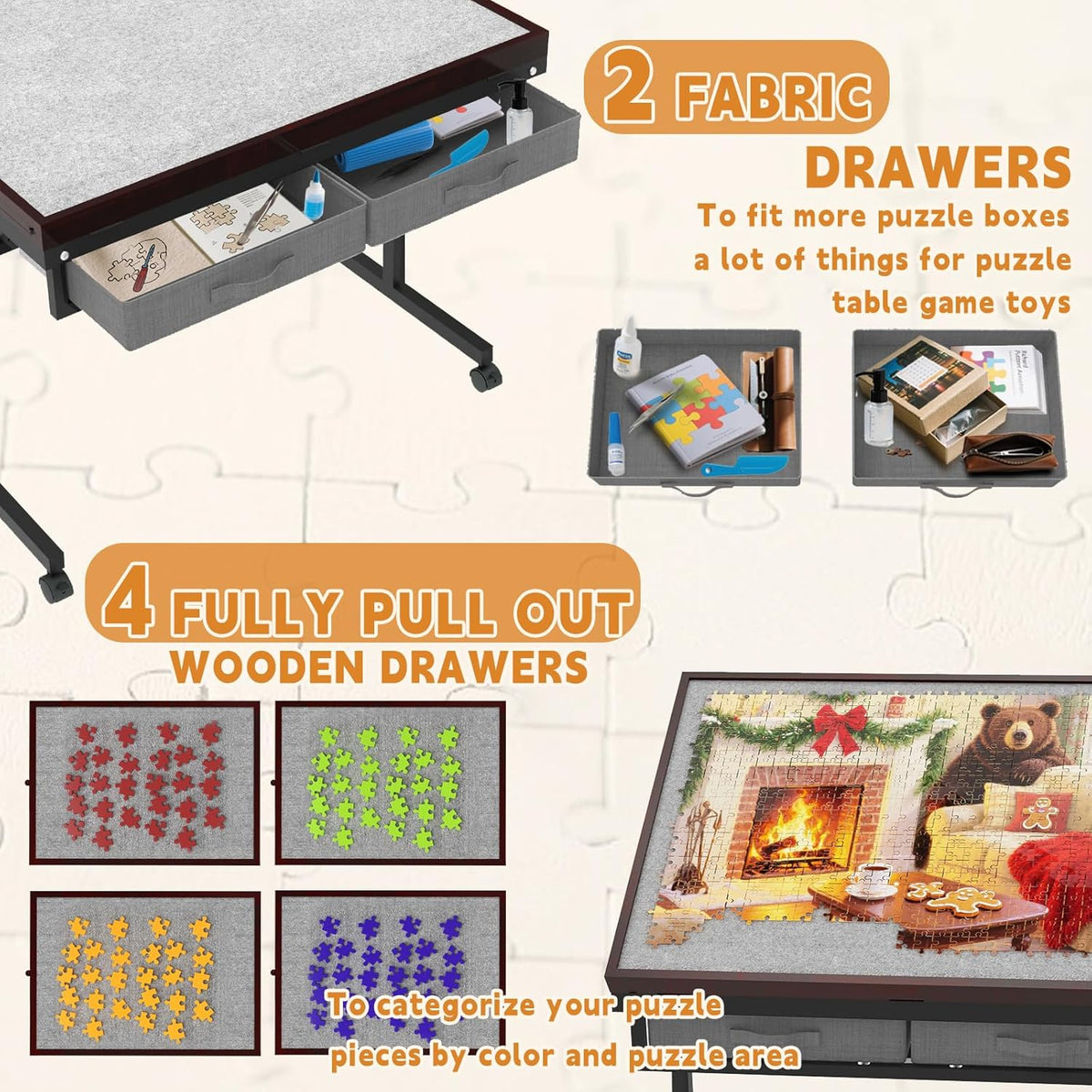 G TALECO GEAR Puzzeltafel 1500 stukjes, verstelbare puzzelplank met vijf naar boven gerichte hoeken en laden