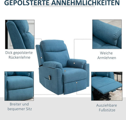 Elektrische Opstastoel – Relaxstoel – Tv-Stoel – Opstahulp Stoel – Seniorenstoel – Verstelbare Rugleuning Tot 160° – Ademend Linnenbekleding – Blauw