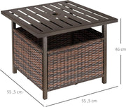 Tuintafel - Tuintafel Rechthoekig - Bijzettafeltje - Rattan Bijzettafel - Bistrotafel - Salontafel - met Parasolgat - Metalen Frame - voor Terras - Tuin - 55.5 x 55.5 x 46 cm - Bruin