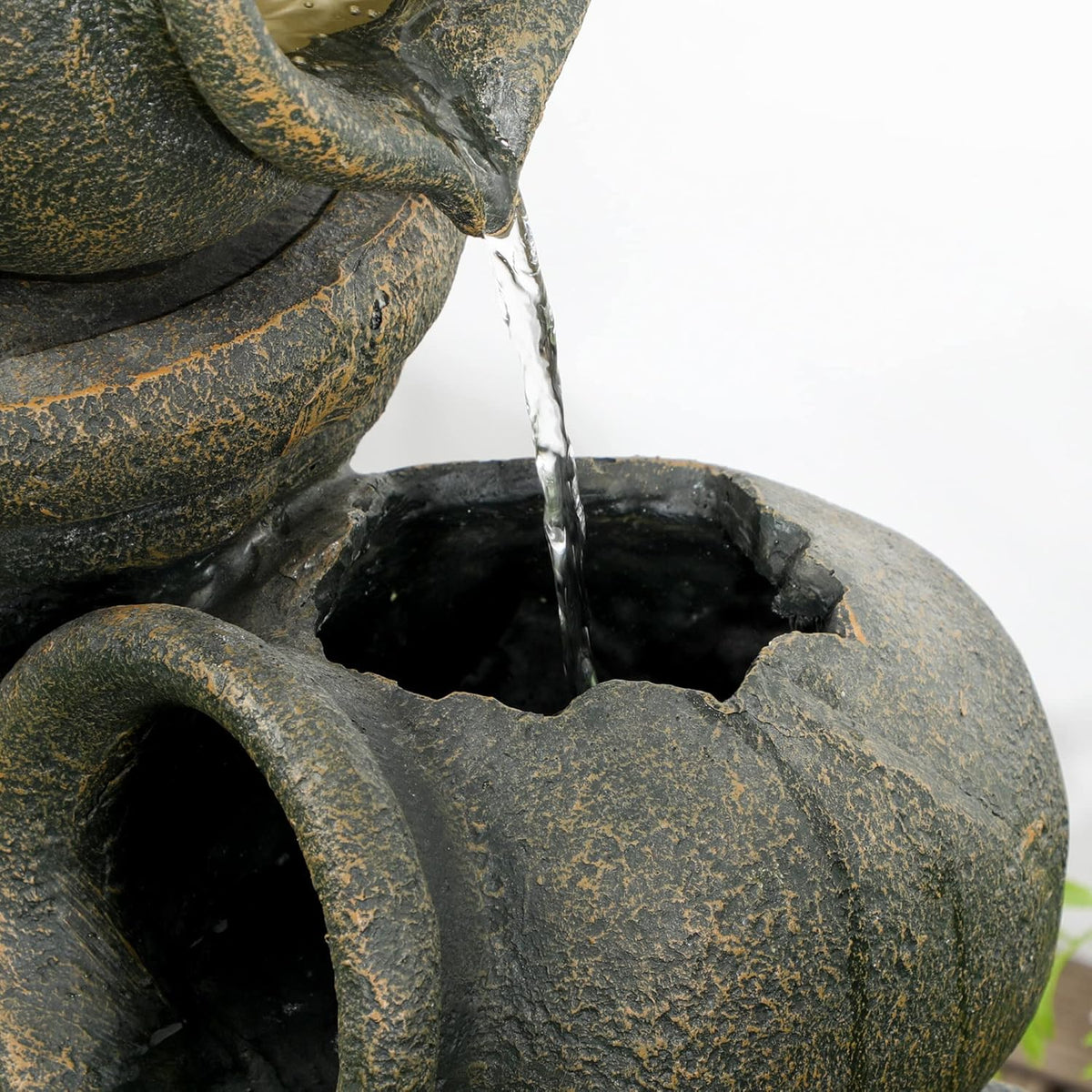 Outsunny garden fountain adjustable flow ornamental fountain with 3-layer wine jugs water feature waterfall for garden garden pond patio resin fountain - QUORE