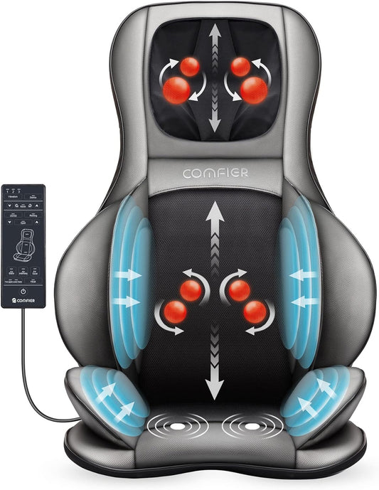 Shiatsu Massagekussen – Massagestoelkussen, stoelmassagekussen, rugmassagekussen, nekmassagekussen – Voor rug, nek, schouders en onderrug – 2D/3D-kneedmassage met warmte en instelbare luchtcompressie