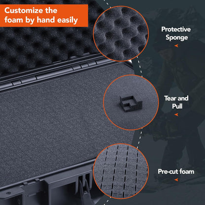 Lykus HC-3530 Waterdichte Hard Koffer with Customizable Foam, Binnenmaat 35 x 30 x 23 cm, Geschikt voor camcorder, lenzen, drone, mic, flashlight, projector, elektronica, gereedschap, en meer