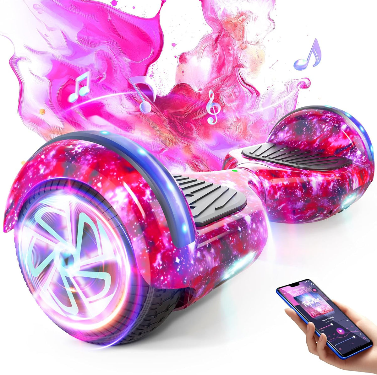 Hoverboard voor kinderen van 6 tot 12 jaar, met geïntegreerde bluetooth-luidspreker en 6,5 inch wielen met kleurrijke lichten, veilige zelfbalancerende scooter, cadeau voor kinderen