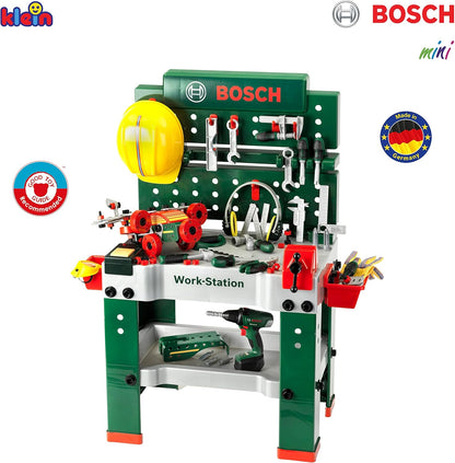 Theo Klein 8485 Bosch werkbank nr. 1 I 150 onderdelen I Inclusief accessoires | Accuschroevendraaier op batterijen met licht en geluid I Voor kinderen vanaf 3 jaar