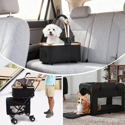 Hondenwandelwagen 2 lagen, opvouwbare huisdierbuggy voor kleine en middelgrote honden 10 kg, katten honden kinderwagen met veiligheidsgordel, ademend mesh 4 wielen, huisdierenwagen, reiskinderwagens
