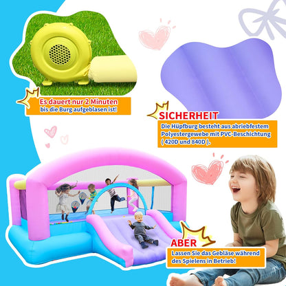 Springkasteel voor kinderen, met glijbaan en klimwand, inclusief springkasteel, binnen en buiten, springmatras voor kinderen, 3-10 jaar, 274 x 310 x 218 cm, outdoor springkastelen (groot)