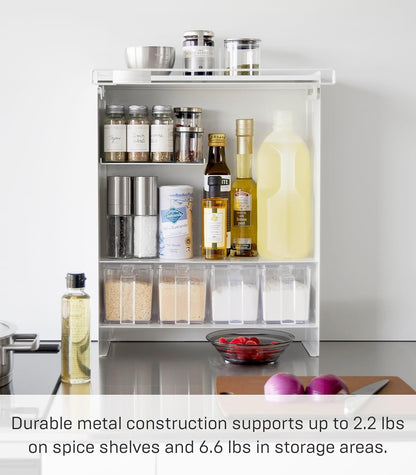 Yamazaki 2009 TOWER 3~Tiered Seasoning Rack, white, Steel/POM Resin, 38 x 16.3 x 49.2 cm