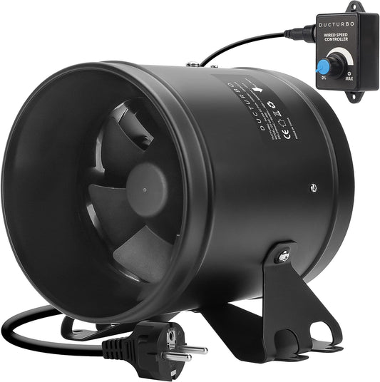 Buisventilator 150mm Krachtige Inline Ventilator, Max 594m³/h Afvoerventilator Krachtig Afzuigventilator voor Badkamer, Garage en Groen huis met Toerentalregelaar