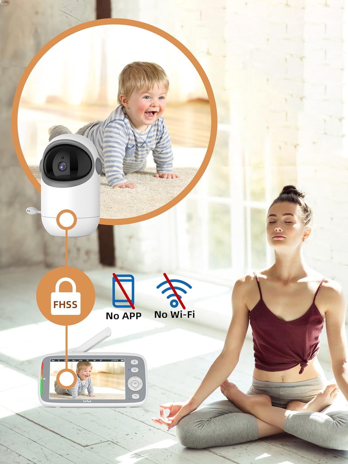 TakTark Babymonitor, 5 inch 720p IPS babymonitor, video en audio, 3050 mAh kindercamera met VOX-monitor, nachtzicht, bidirectionele gesprekken, temperatuuralarm