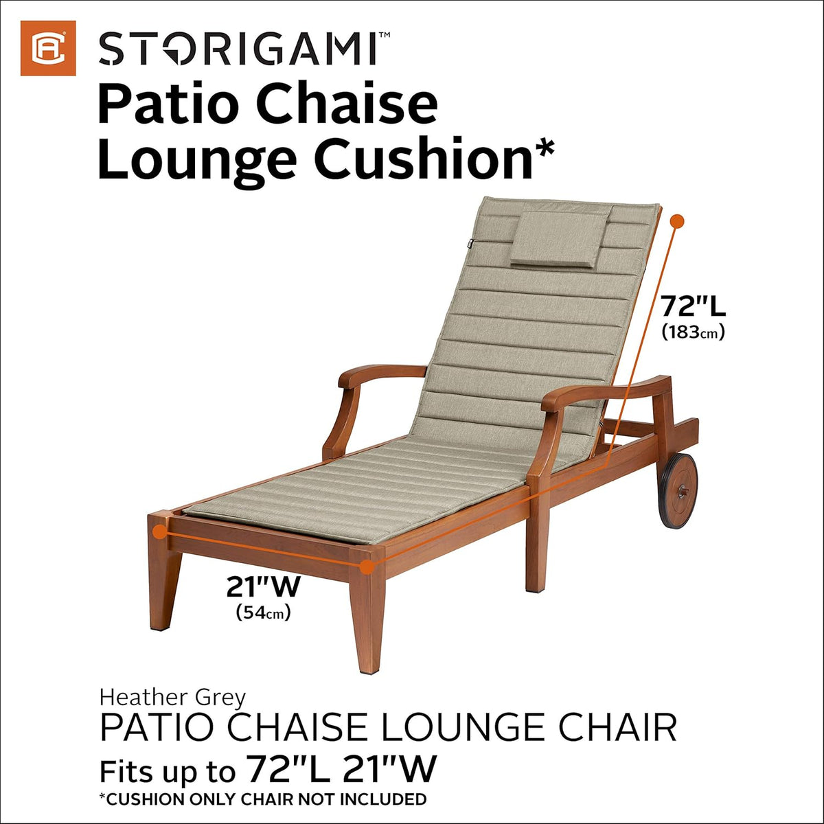 Classic Accessories Storigami Waterbestendig 72 x 21 inch Chaise Lounge-kussen, Heather Grijs, Patio Kussen