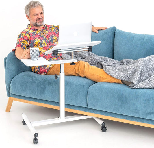 Tatkraft Bianca Ergonomisch Stijlvol Verplaatsbaar Laptopstandaard Bureau met muisbord op wielen, verstelbare hoogte van 72-110 cm, 360 ° draaibaar en 160 ° kantelbaar voor handig staand en zittend werken, Geschikt voor 7-17 '' laptops, Stevig elegant ont