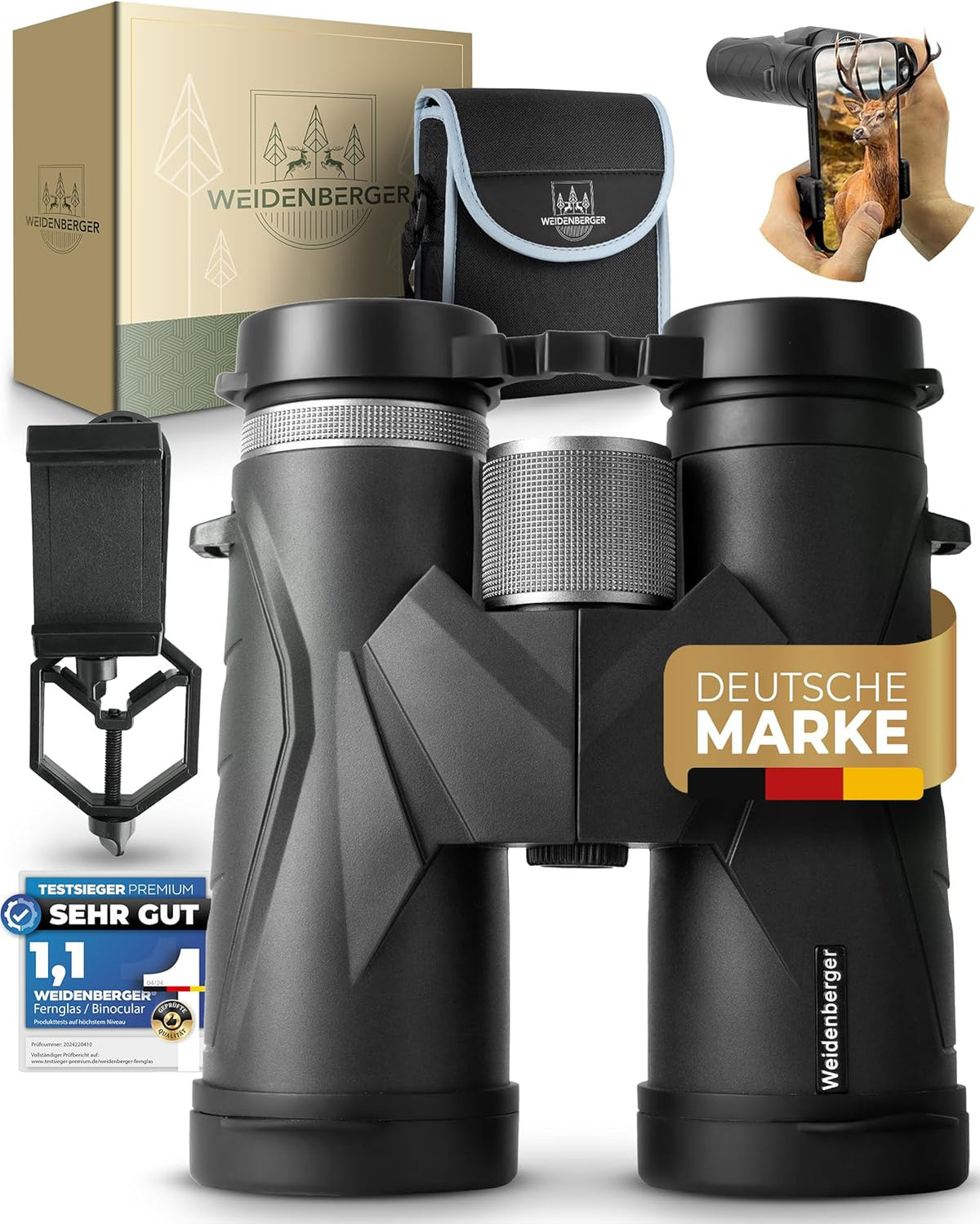 Verrekijker 12 x 42, [testwinnaar] magnesium verrekijker met nitrogeenvulling en waterdicht, voor volwassenen, BAK4 HD Prisma + FMC-lens, ook geschikt voor brildragers (zwart, 12x42)
