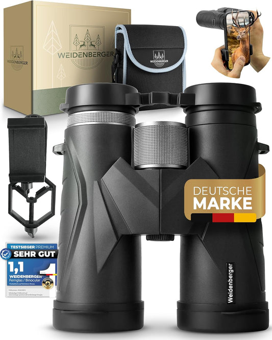 Verrekijker 12 x 42, [testwinnaar] magnesium verrekijker met nitrogeenvulling en waterdicht, voor volwassenen, BAK4 HD Prisma + FMC-lens, ook geschikt voor brildragers (zwart, 12x42)
