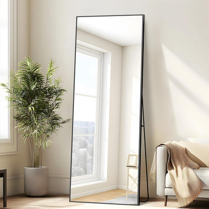 WOLIBEER Volledige spiegel, 165 x 60 cm, wand- en staande spiegel met aluminium frame, zwart, rechthoekige full-body spiegel voor hal, fitness, slaapkamer