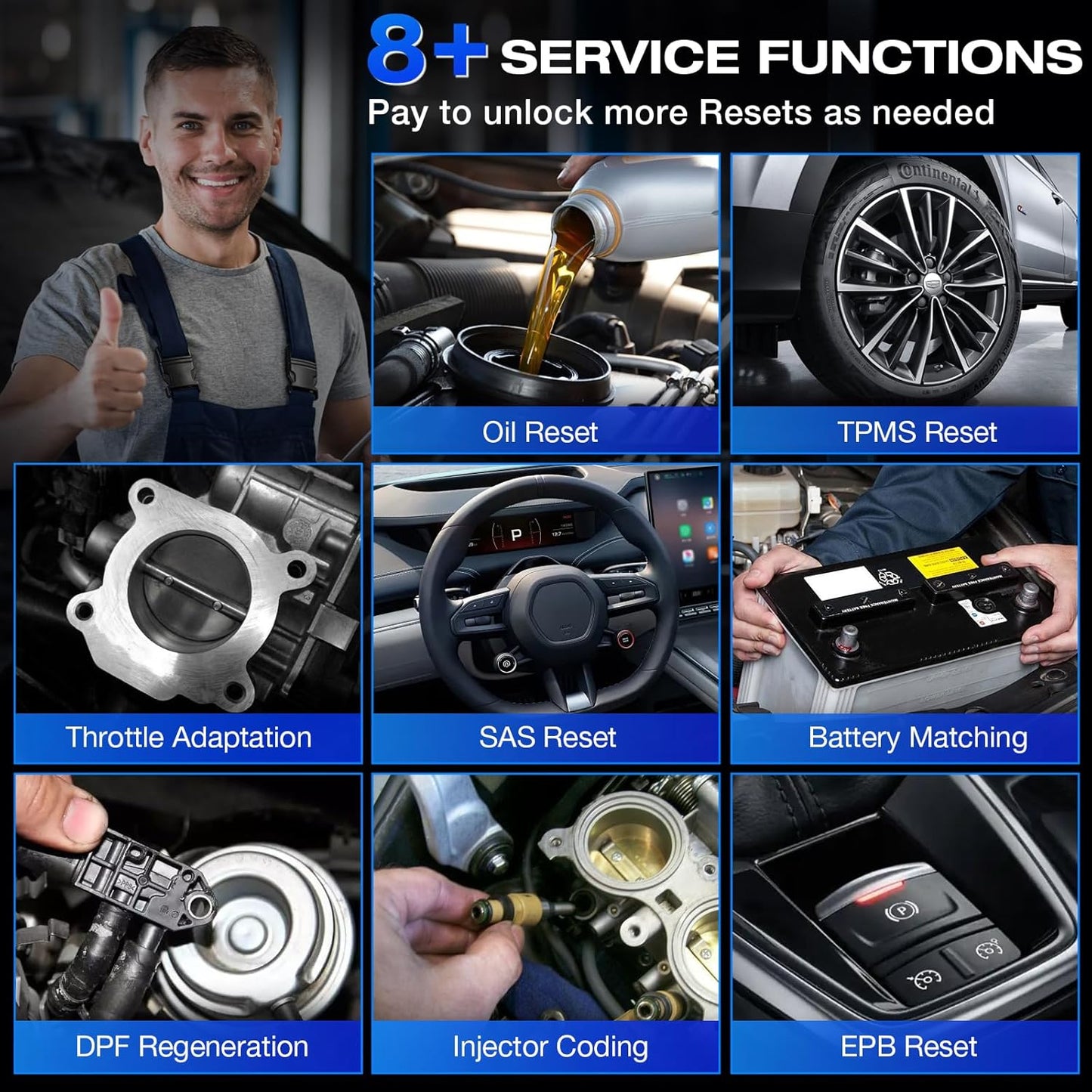 LAUNCH CRP129e Plus OBD2 Car Diagnostic Tool with All System, 12+Reset ABS/EPB/DPF/SAS/TPMS Reset/Battery Balance/Injector Coding/Oil/Throttle Valve, Lifetime Software Update