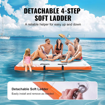 VEVOR Opblaasbaar drijvend dok, 8 x 5 ft opblaasbaar dockplatform, antislip waterdrijvende dokmat met draagbare draagtas en afneembare ladder, drijvend platform eilandvlot voor zwembad, strand, oceaan