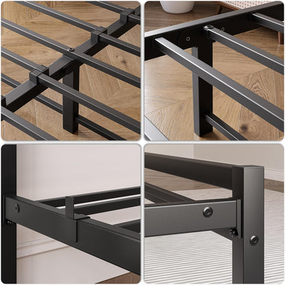 Bed 140x200 met lattenbodem, metalen bedframe uit metaal, gestoffeerd bed 140x200 cm tweepersoonsbed, bedframe met hoofdbord, gastenbed Geen boxspringbed vereist, eenvoudige montage, grijs