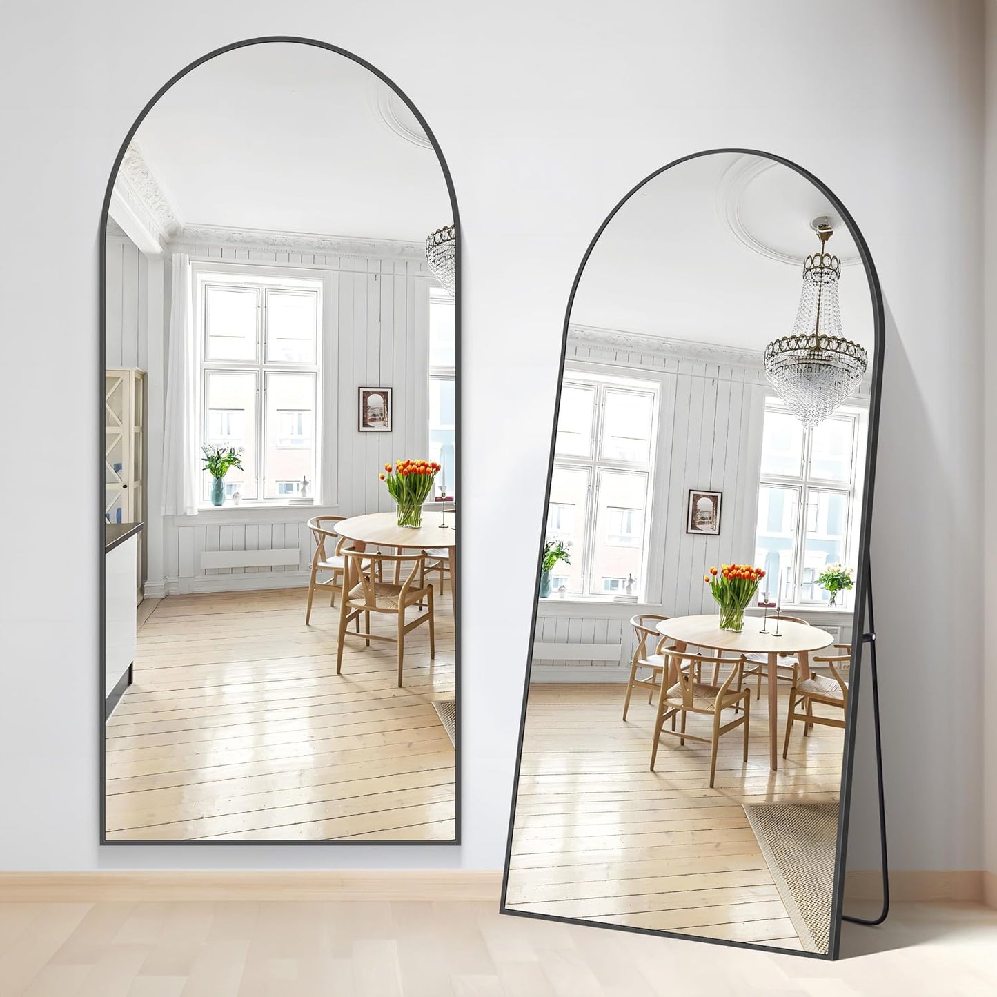 Boogspiegel – Full Body Spiegel – Staande Spiegel – Vloerspiegel – Wandspiegel – 192 x 85 cm – Zwart Aluminium Frame