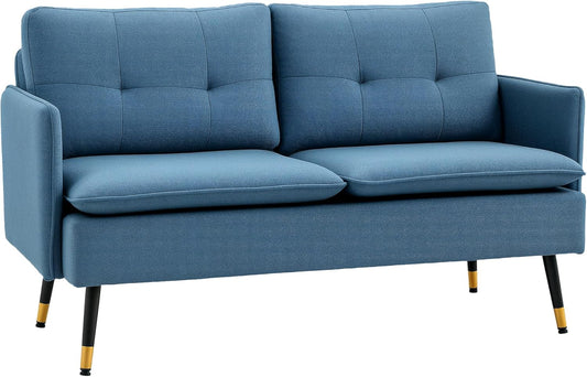 HOMCOM 2 Seater Sofa, Sofa with Thick Cushion, Linen Look Upholstered Sofa with Steel Legs, Modern Double Sofa for Living Room, Bedroom, Dark Blue - QUORE