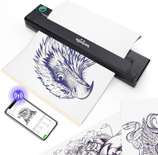 Draadloze Tattoo Sjabloonprinter – Tattoo Thermoprinter – Tattoo Stencil Printer – Tattoo Printer Draagbaar – Mini Tattoo Printer – Ink-vrij Thermisch Printen – 200 Prints Per Oplading