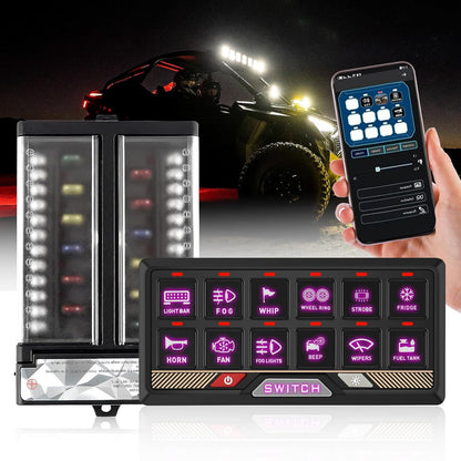 Chelhead RGB 12-gang Bluetooth afstandsbediening schakelpaneel, batterijbediening, kortstondige pulsschakelaar voor led-lichtbalkbediening, waterdichte app
