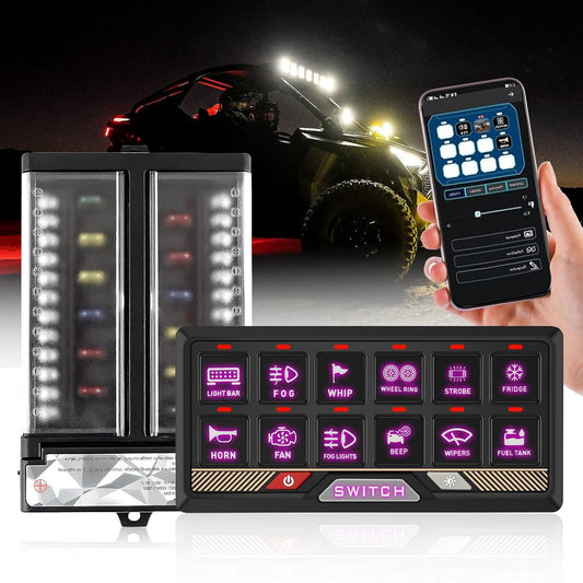 Chelhead RGB 12-gang Bluetooth afstandsbediening schakelpaneel, batterijbediening, kortstondige pulsschakelaar voor led-lichtbalkbediening, waterdichte app