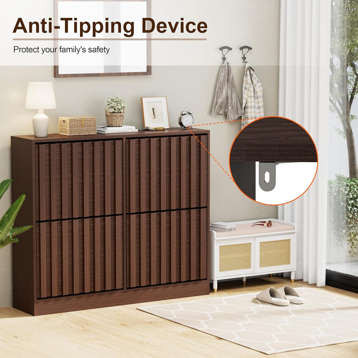 Schoenenkast – Schoenopberger – Schoenrek – Schoenmeubel – Schoenenkast Kiept – Verstelbare Plank – Natuurlijke Houtlook – Compact 102x24x86,5 cm