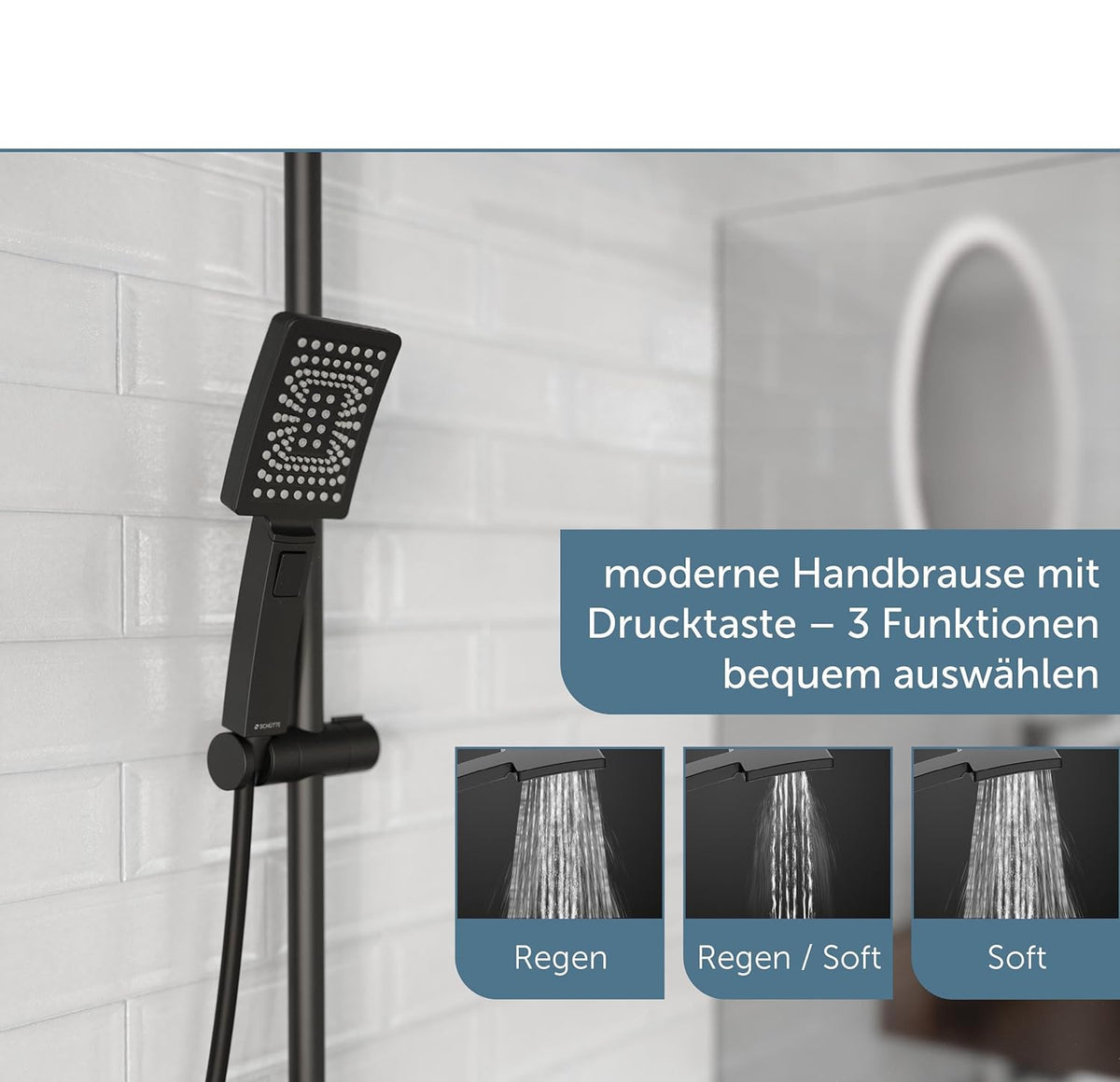 Doucheset – Douche Systeem – Regendouche – Handdouche – Douchekop – Thermostaatkraan – Grote Regendouche 32x20 cm – In Hoogte Verstelbare Handdouche