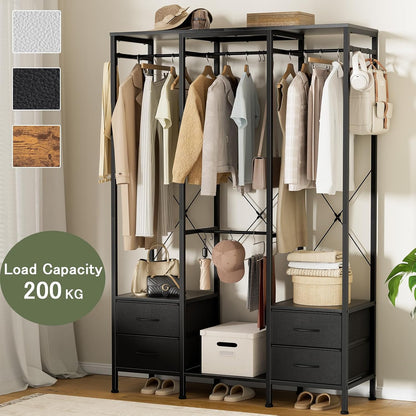 Kledingrek – Garderoberek – Kledingkast – Dressboy – Open Kast – Met Laden – Zwart Staal – Compact 110x35x175 cm