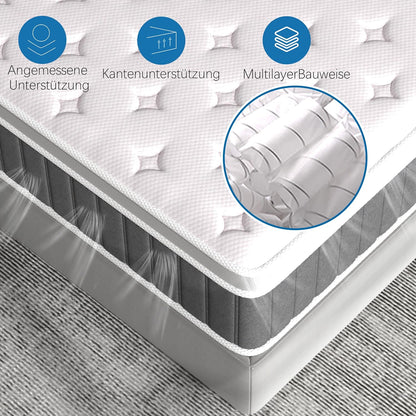 Matras, 120 x 200 cm, 26 cm, H3, hoogte 7 zones, orthopedische pocketveringmatras met Comfort traagschuimlaag, Öko-Tex gecertificeerd, 101 nachten proefslapen