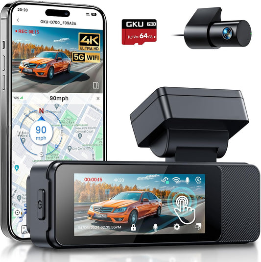 Dashcam Auto Voor En Achter – Autocamera – Dubbele Dashcam – Voor- En Achtercamera – Camera Auto – 4K Voorcamera & 1080p Achtercamera – 5,8 GHz WiFi, GPS & 3,18 Inch Touchscreen