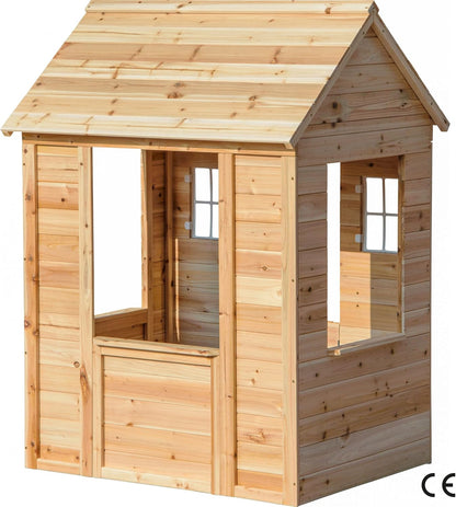 dobar® 94810FSCe Speelhuis met bloembakken, outdoorhuis voor kinderen, 1,10 m hoog, tuinspeelhuis van massief hout, weerbestendig kinderhuis met ramen, 107 x 92 x 144,5 cm, naturel